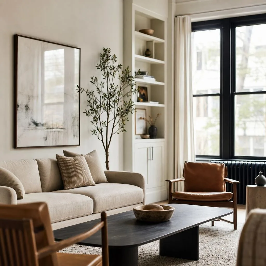Bright living room interior with corrected verticals