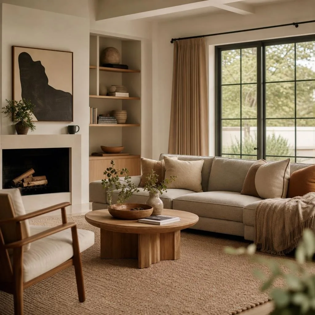 Wide staged bedroom with soft daylight